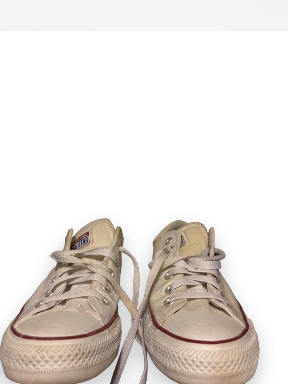Converse Low Top Sneakers in Cream with Red Stripe